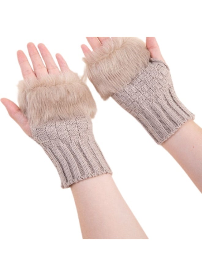 Beige Fur Winter Gloves – Soft, Warm & Elegant Design